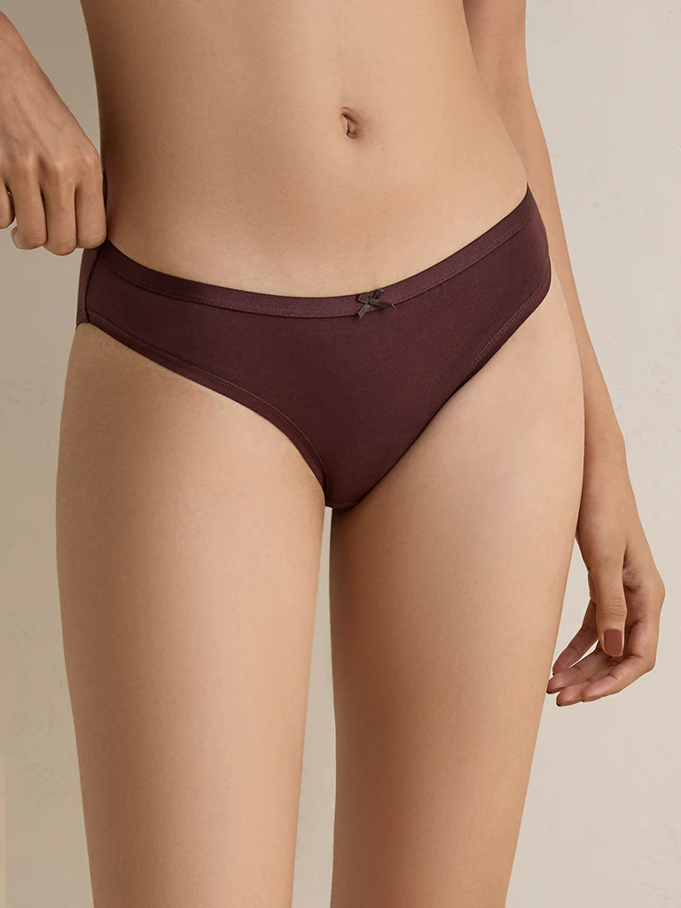 Wunderlove Brown Cotton-Blend Bikini Briefs - Pack of 3 - Image 2