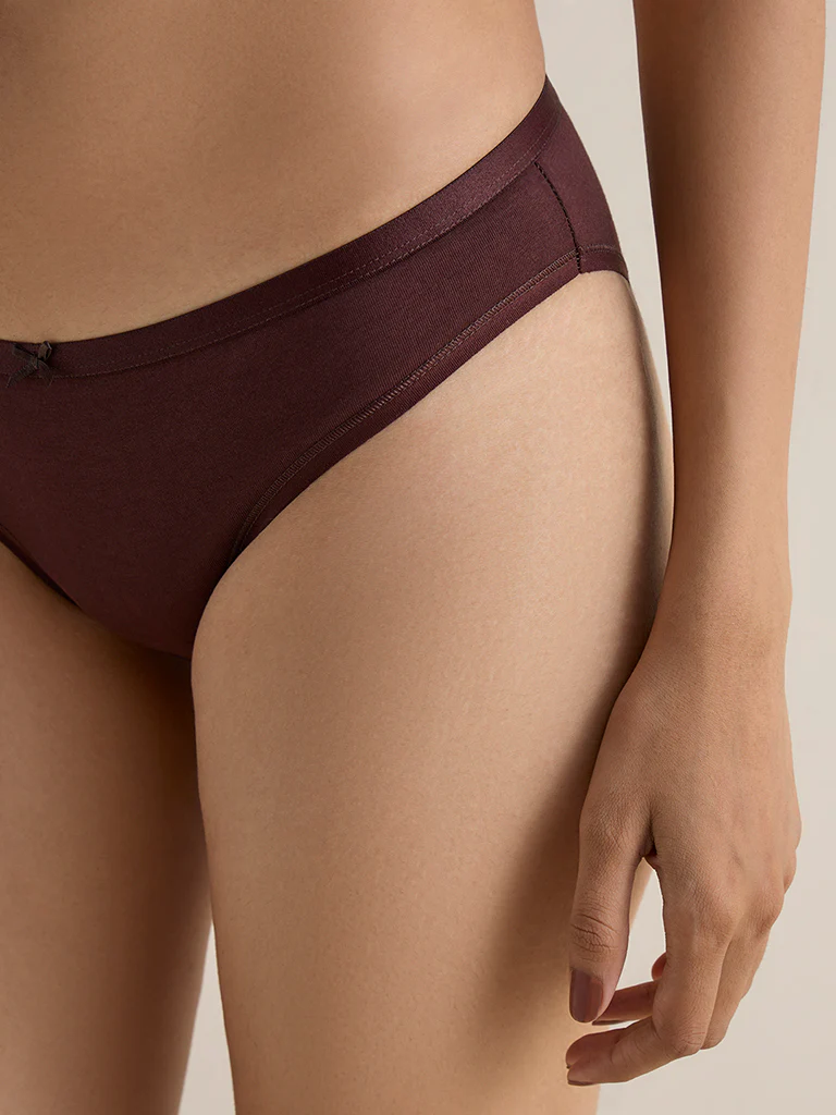 Wunderlove Brown Cotton-Blend Bikini Briefs - Pack of 3 - Image 3
