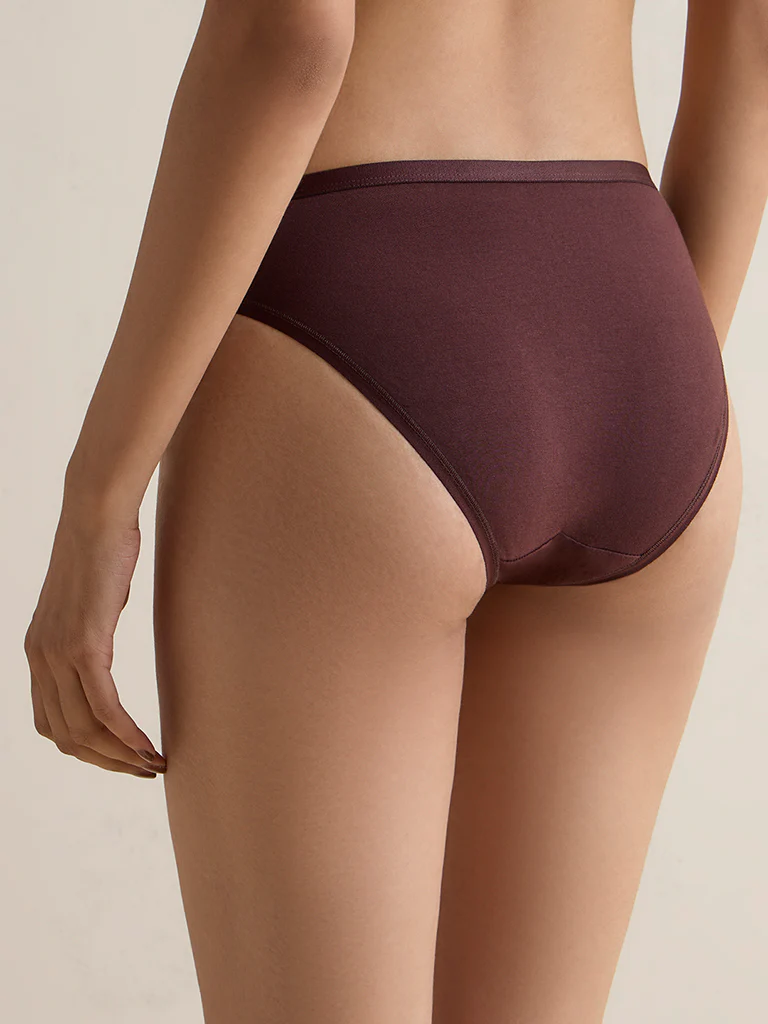 Wunderlove Brown Cotton-Blend Bikini Briefs - Pack of 3 - Image 4