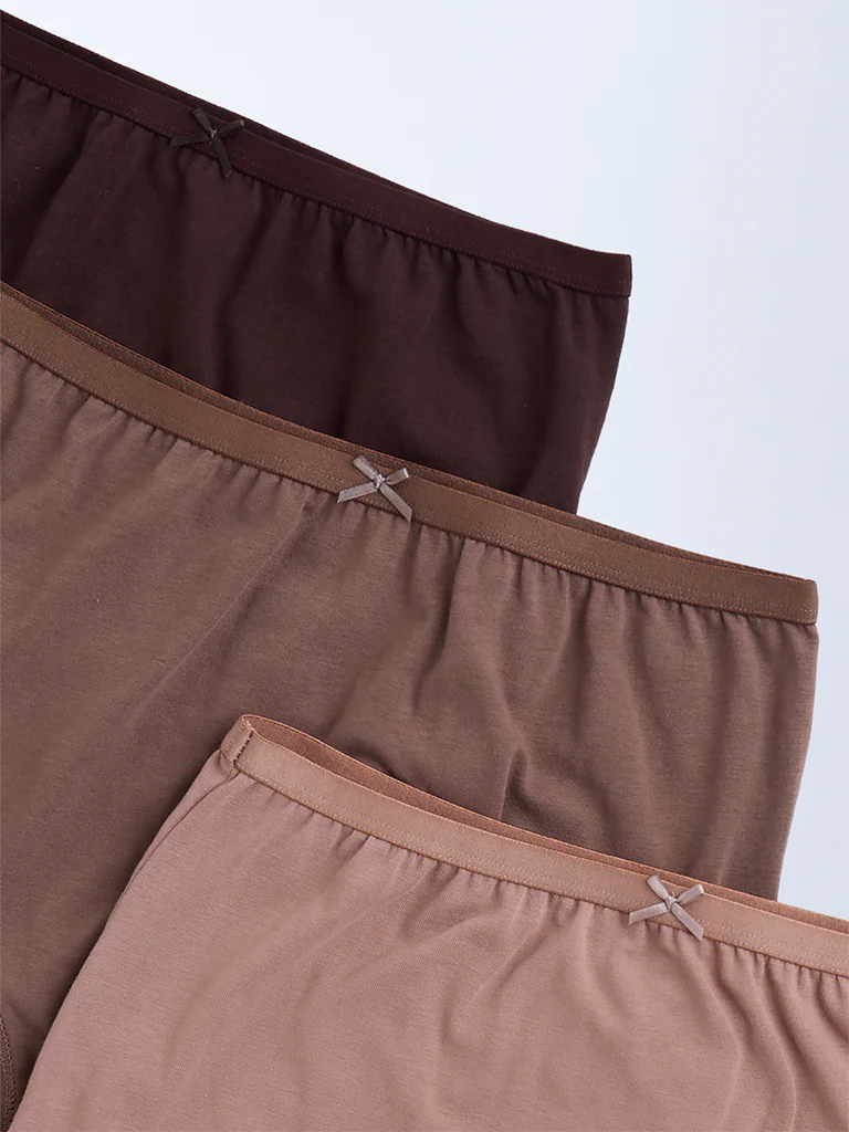 Wunderlove Brown Cotton-Blend Full Briefs - Pack of 3 - Image 6
