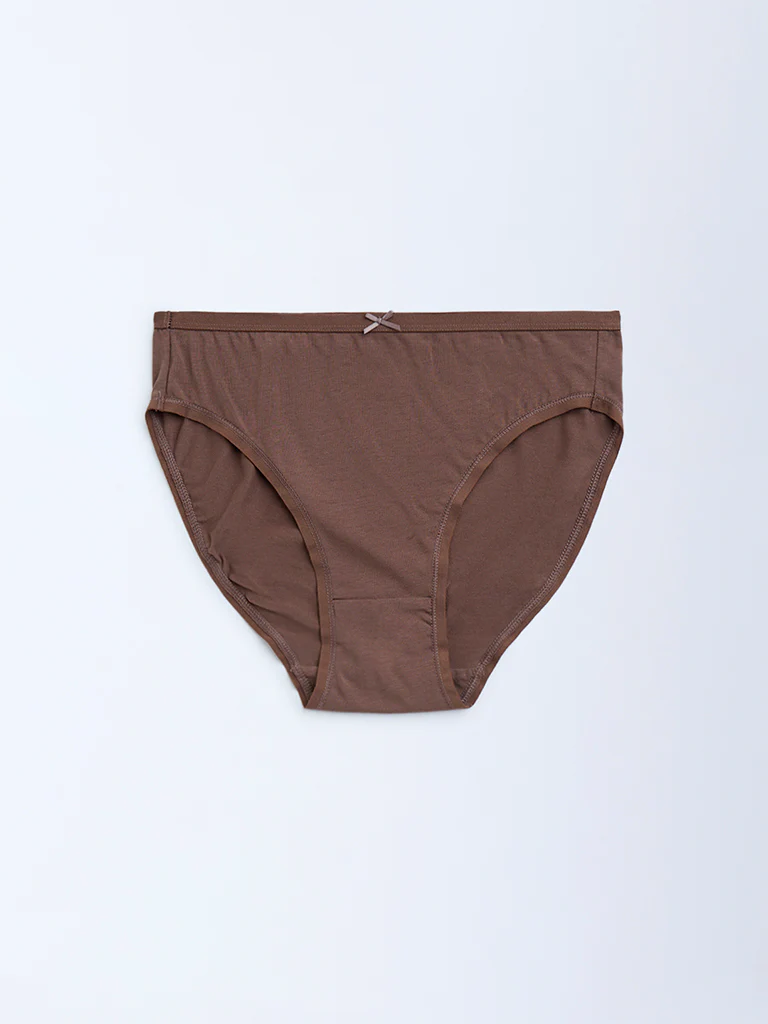 Wunderlove Brown Cotton-Blend Hi-Leg Briefs – Pack of 3 - Image 4