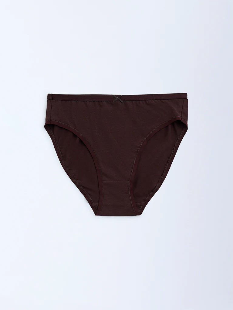 Wunderlove Brown Cotton-Blend Hi-Leg Briefs – Pack of 3 - Image 5