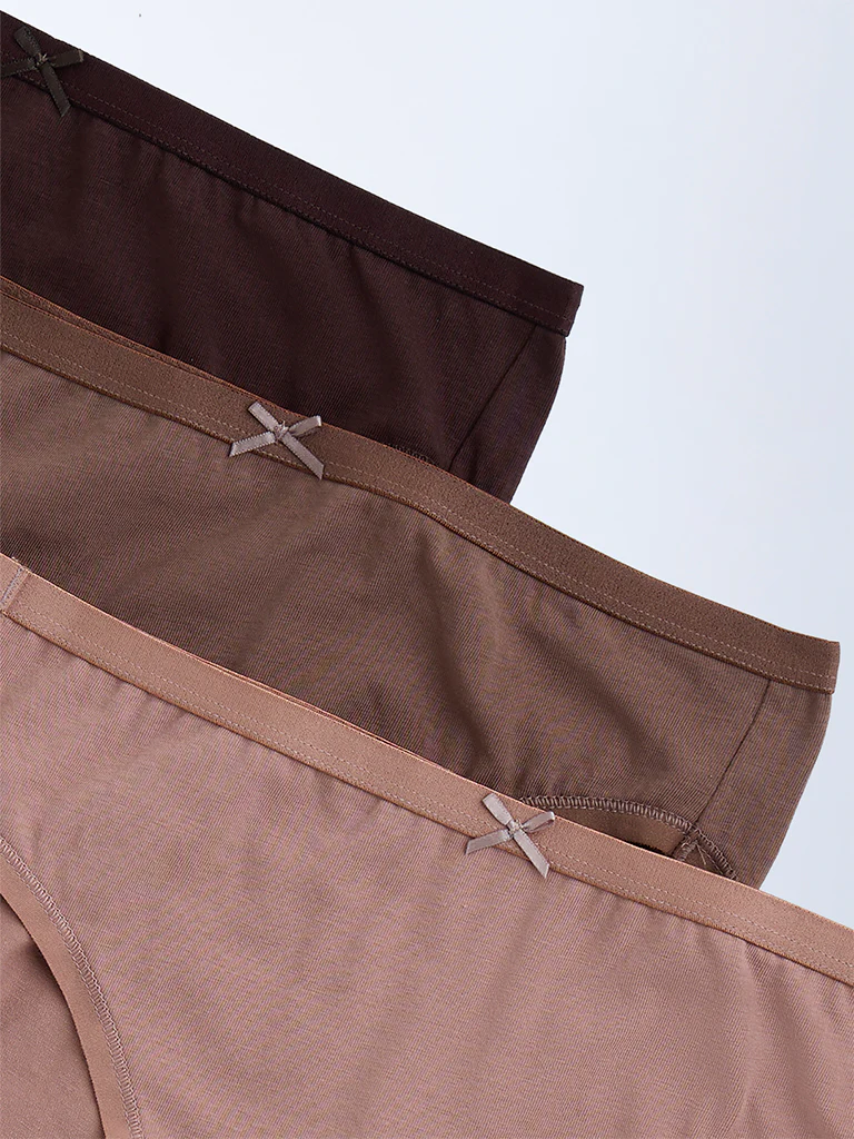 Wunderlove Brown Cotton-Blend Hi-Leg Briefs – Pack of 3 - Image 6