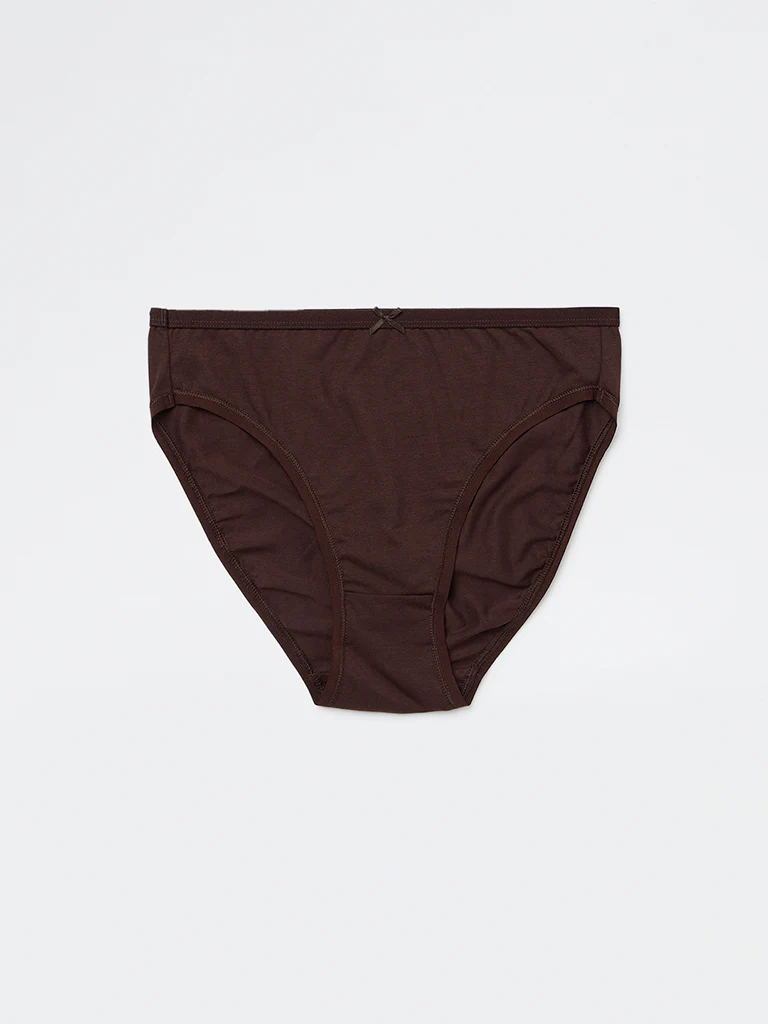 Wunderlove Brown Cotton-Blend Hi-Leg Briefs - Pack of 3 - Image 3