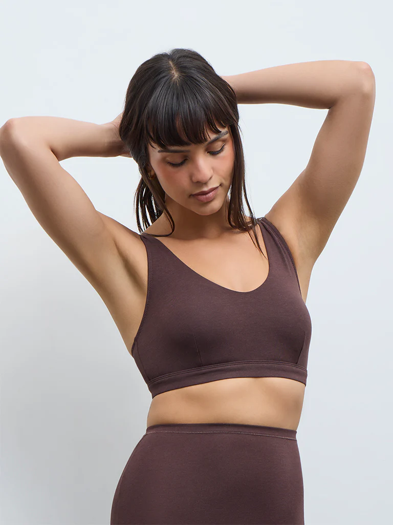 Wunderlove Brown Cotton-Blend Solid Padded Bra - Image 2