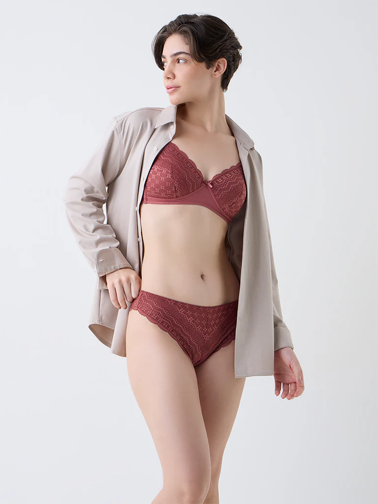 Wunderlove Brown Lace Detailed Brazilian Briefs