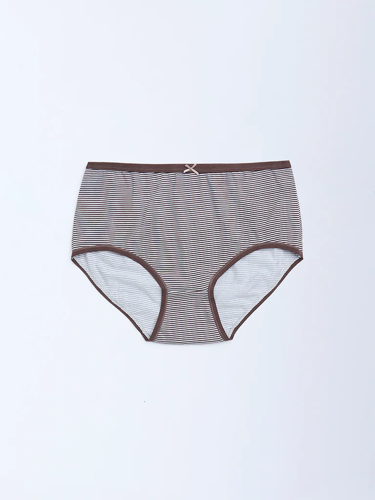 Wunderlove Brown Printed Cotton-Blend Briefs - Pack of 3 - Image 4