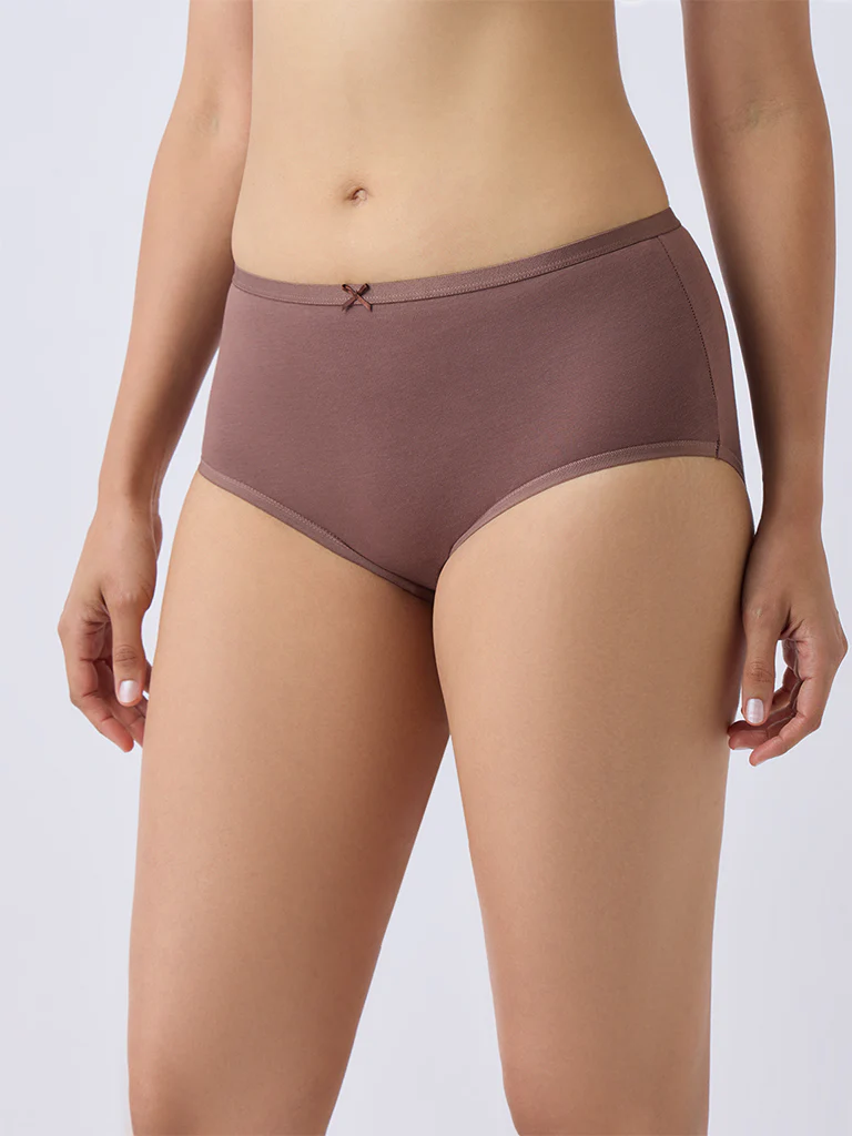 Wunderlove Brown Printed Cotton-Blend Briefs - Pack of 3 - Image 3