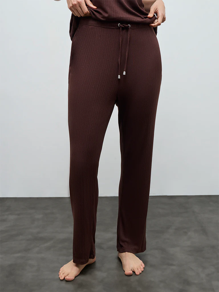 Wunderlove Brown Ribbed High-Rise Pants - Image 2