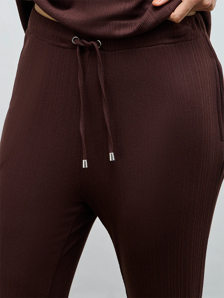 Wunderlove Brown Ribbed High-Rise Pants - Image 3