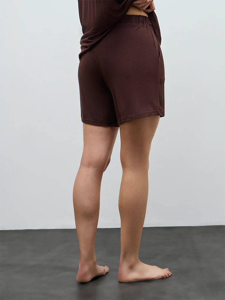 Wunderlove Brown Ribbed High-Rise Shorts - Image 4