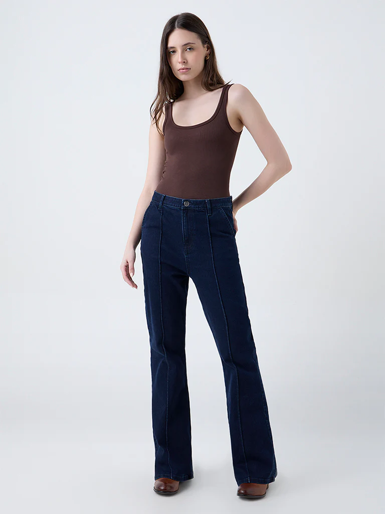 Wunderlove Brown Ribbed Seam-Free Bodysuit - Image 2