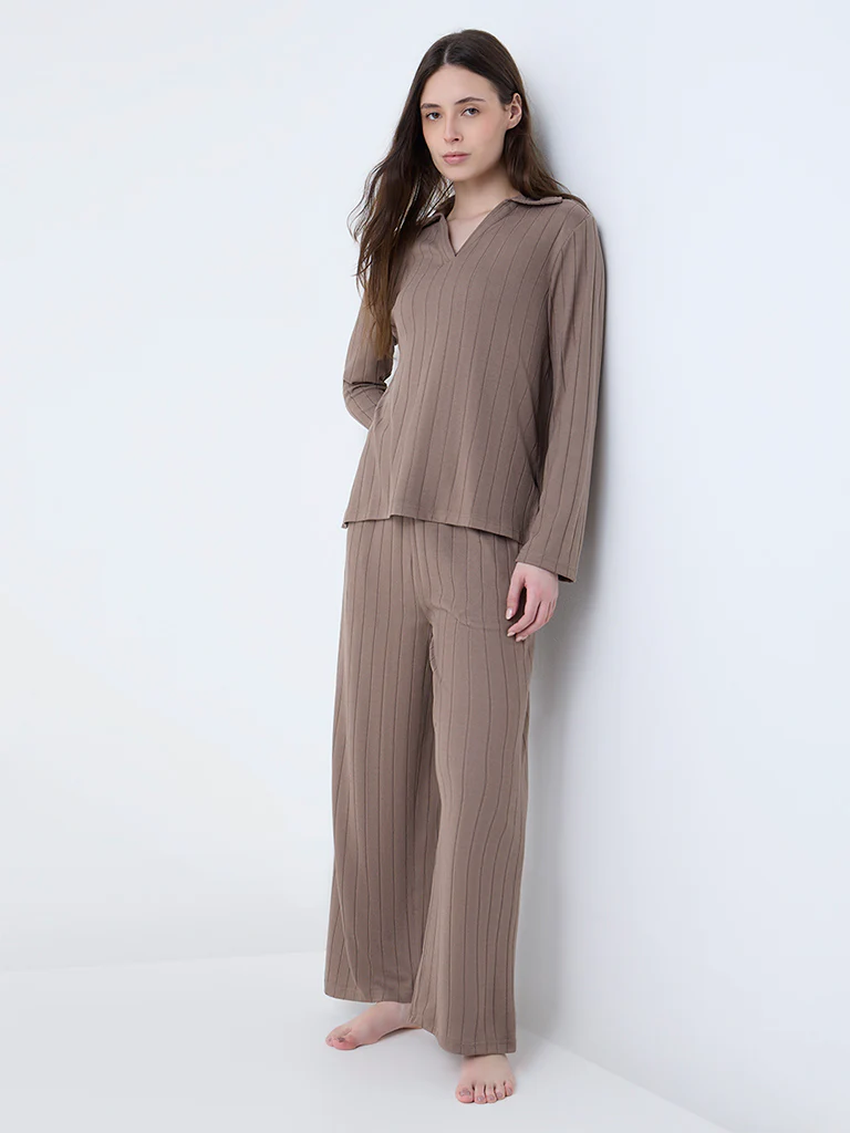 Wunderlove Brown Ribbed-Textured Top - Image 2