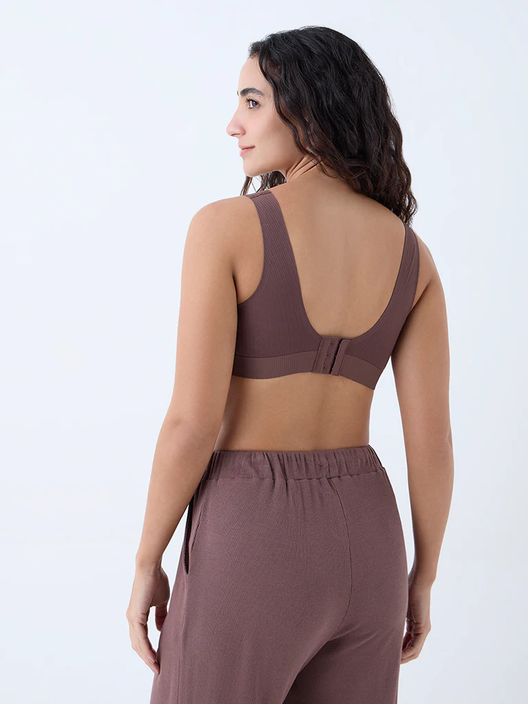 Wunderlove Brown Self-Striped Padded Bra - Image 4