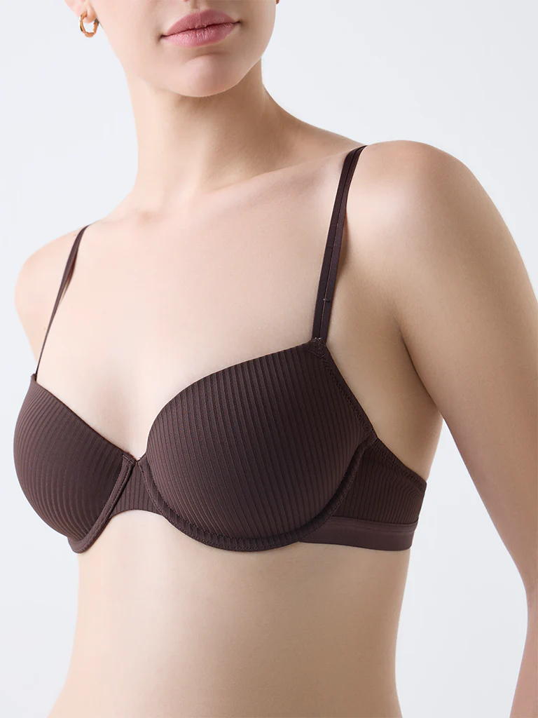 Wunderlove Brown Self-Striped Underwired Bra - Image 3
