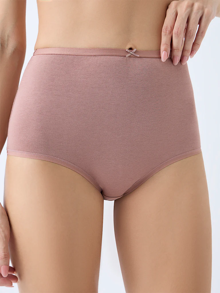 Wunderlove Brown Solid Cotton-Blend Full Briefs – Pack of 3 - Image 4