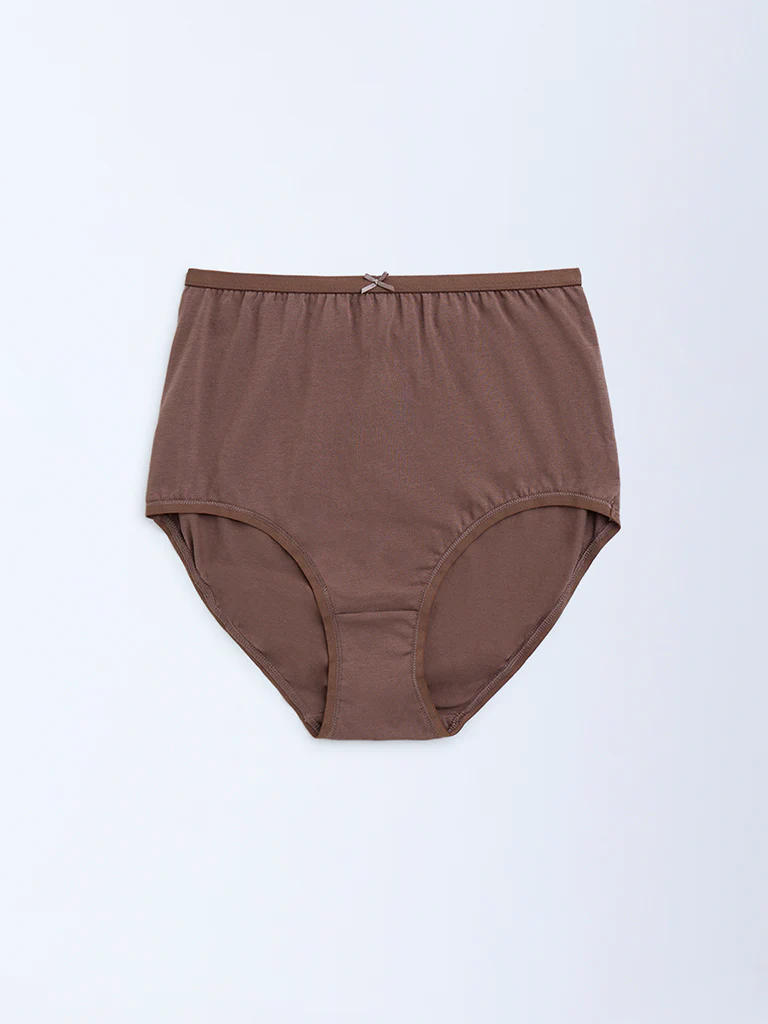 Wunderlove Brown Solid Cotton-Blend Full Briefs – Pack of 3 - Image 6
