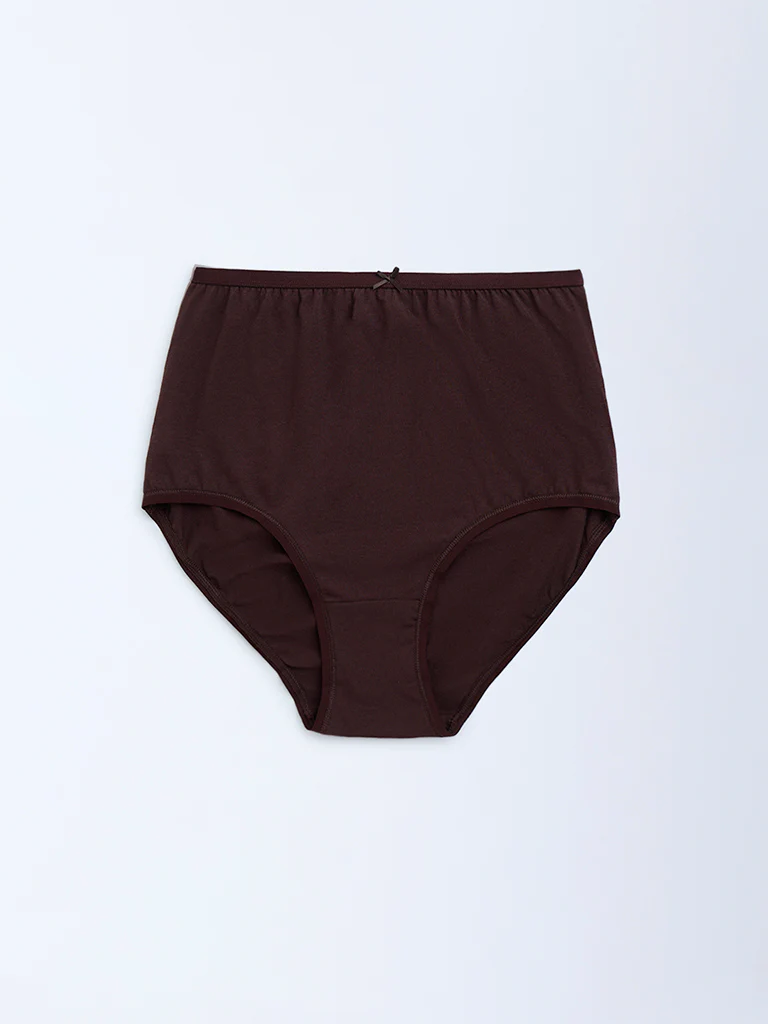 Wunderlove Brown Solid Cotton-Blend Full Briefs – Pack of 3 - Image 7
