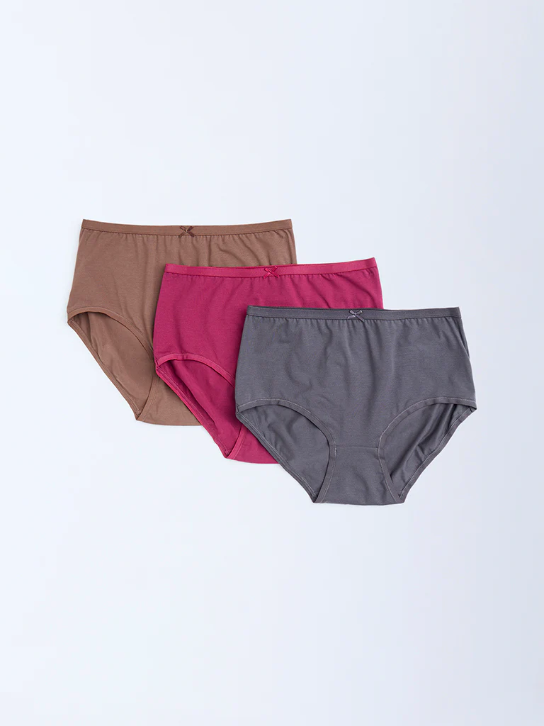 Wunderlove Brown Solid High-Rise Briefs - Pack of 3 - Image 2