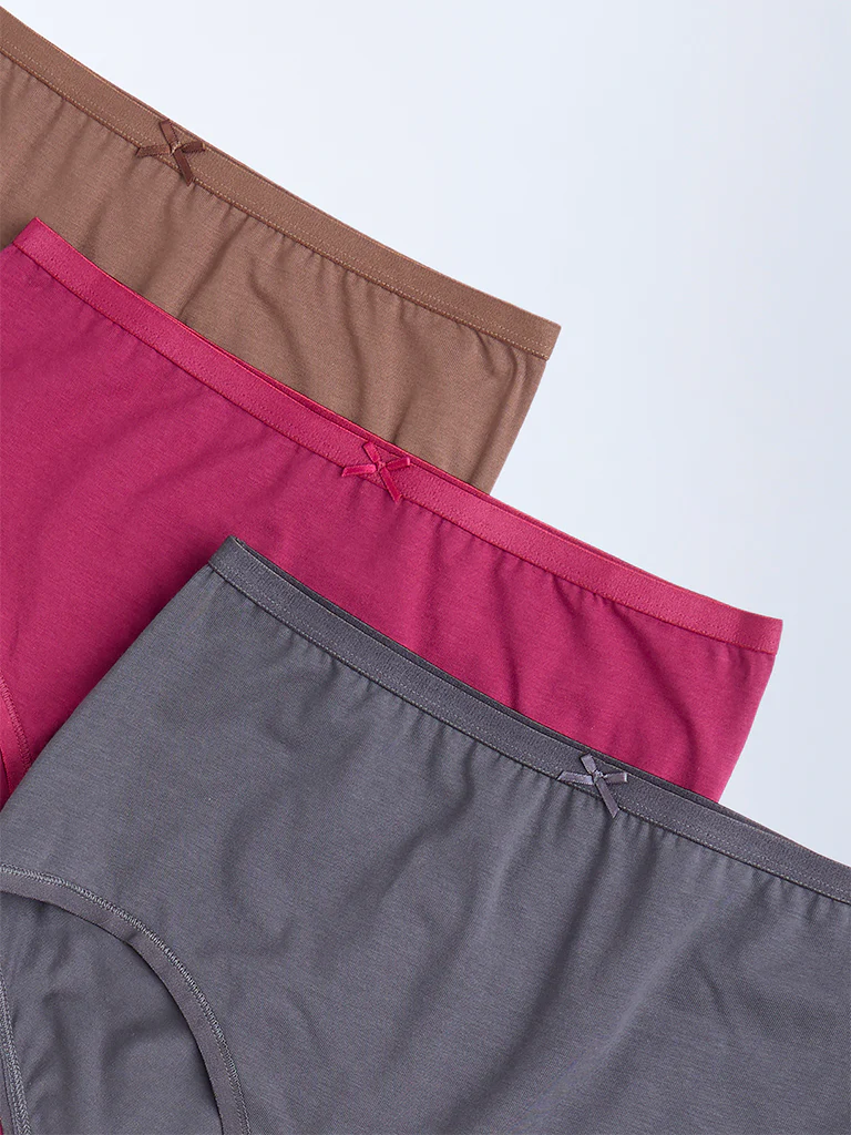 Wunderlove Brown Solid High-Rise Briefs - Pack of 3 - Image 6