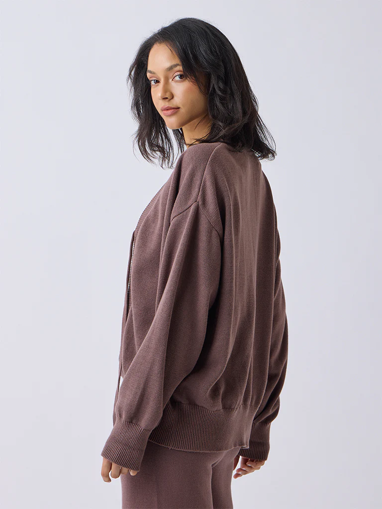 Wunderlove Brown Tie-Up Cotton Cardigan - Image 4