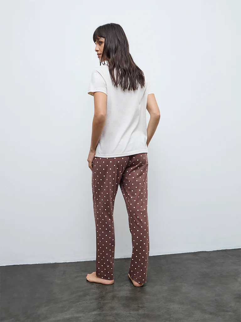 Wunderlove Brown Typographic Cotton Pyjama Set In A Bag - Image 4