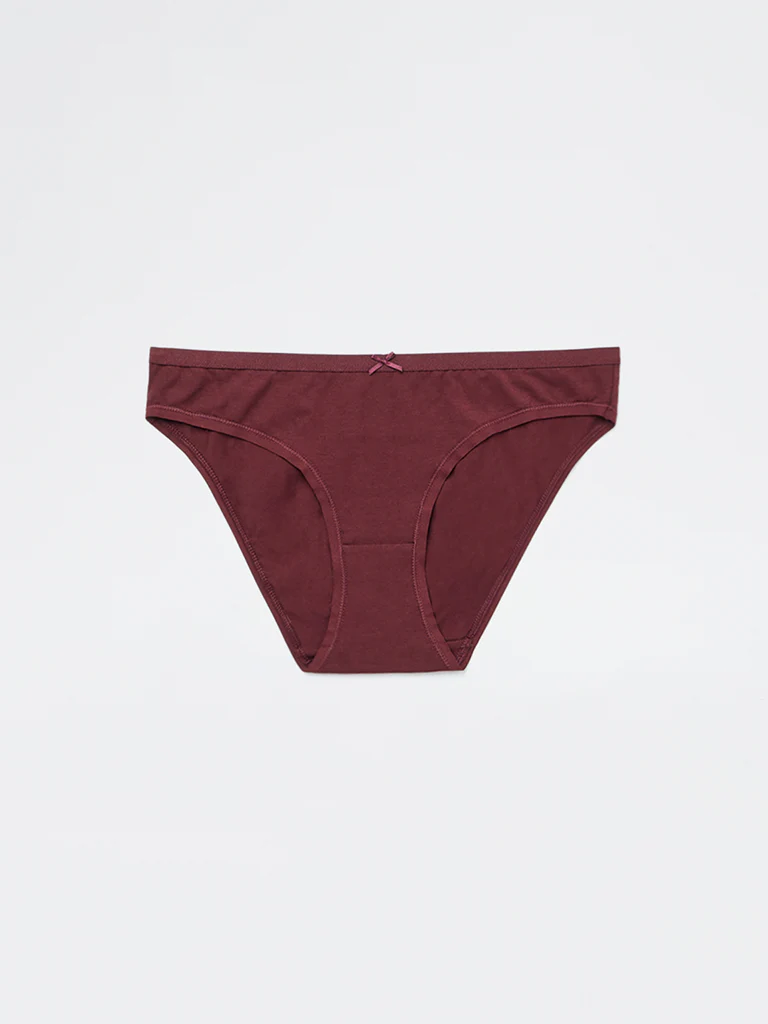 Wunderlove Burgundy Cotton-Blend Bikini Briefs - Pack of 3 - Image 8