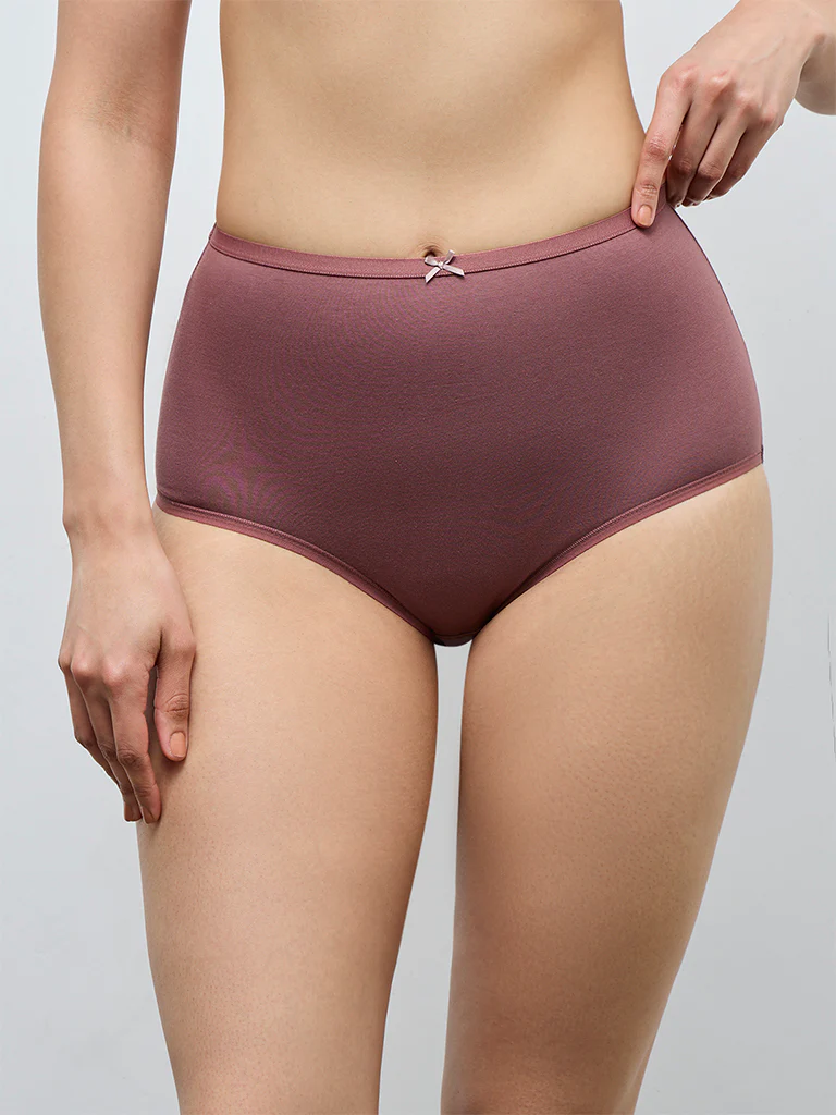 Wunderlove Burgundy Cotton-Blend Full Briefs - Pack of 3 - Image 3