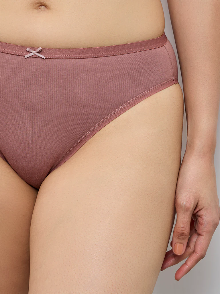 Wunderlove Burgundy Cotton-Blend Hi-Leg Briefs - Pack of 3 - Image 4