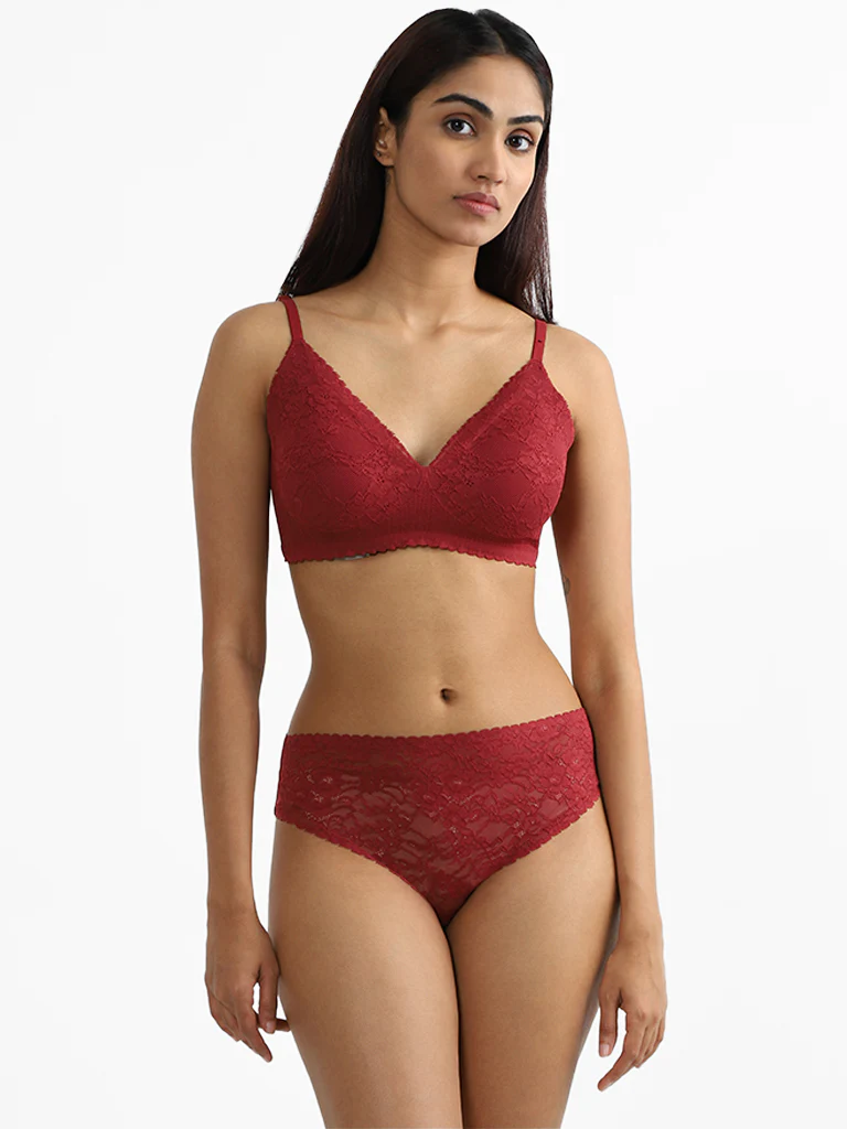 Wunderlove Burgundy Lace Briefs - Image 5