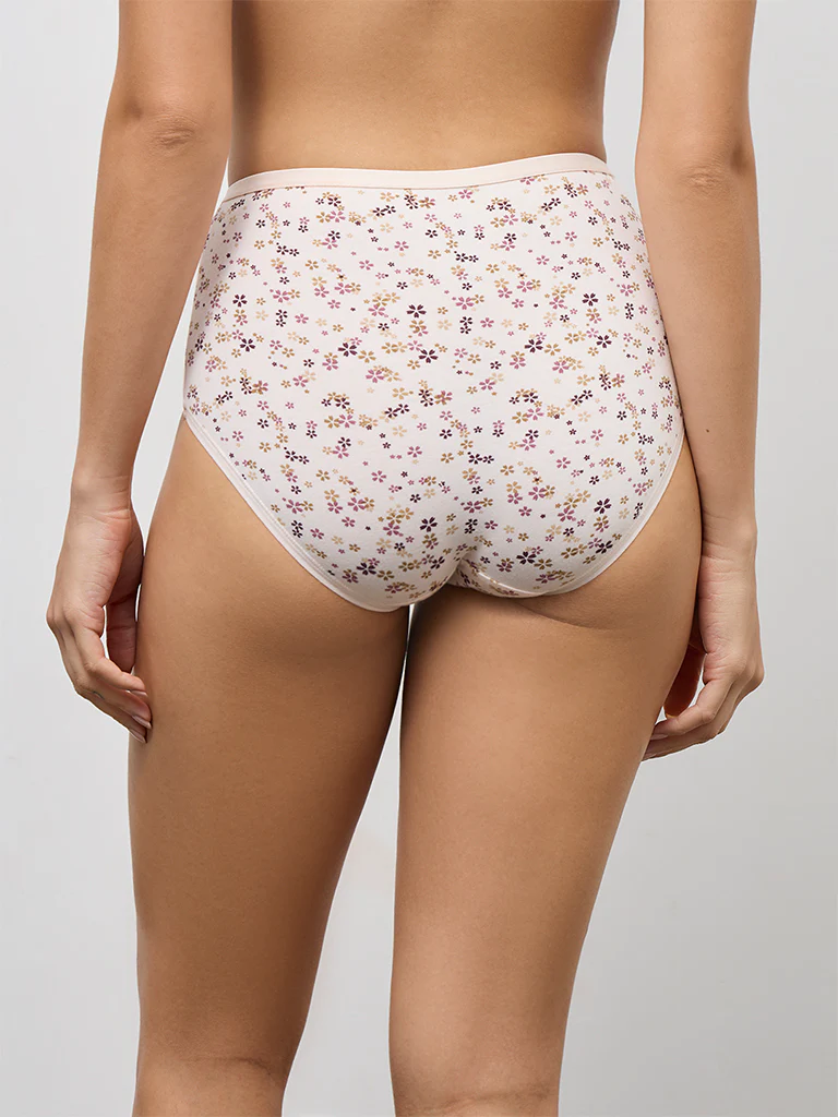 Wunderlove Burgundy Printed Hi-Rise Cotton-Blend Briefs - Pack of 3 - Image 4