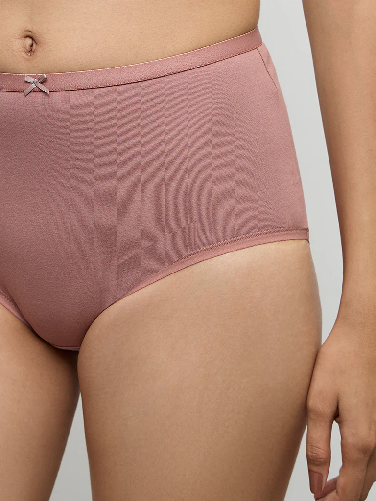 Wunderlove Burgundy Solid Cotton-Blend High-Rise Briefs Pack of 3 - Image 3