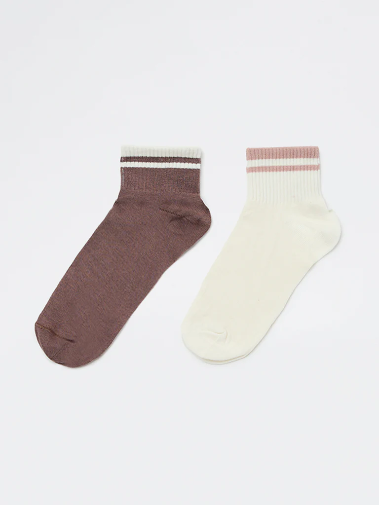 Wunderlove Ivory Solid Cotton-Blend Socks Set - Pack of 2