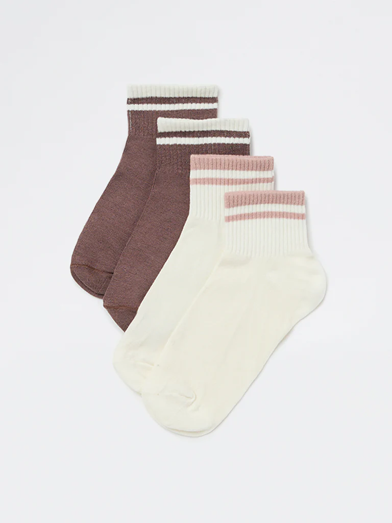 Wunderlove Ivory Solid Cotton-Blend Socks Set - Pack of 2 - Image 2