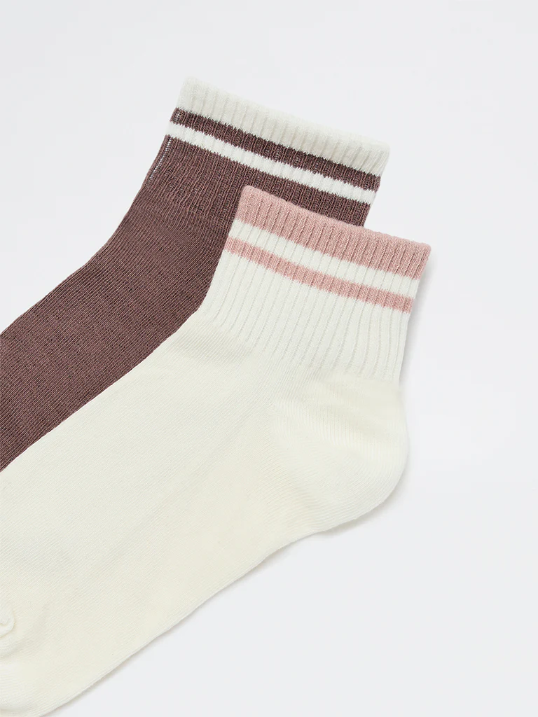 Wunderlove Ivory Solid Cotton-Blend Socks Set - Pack of 2 - Image 3