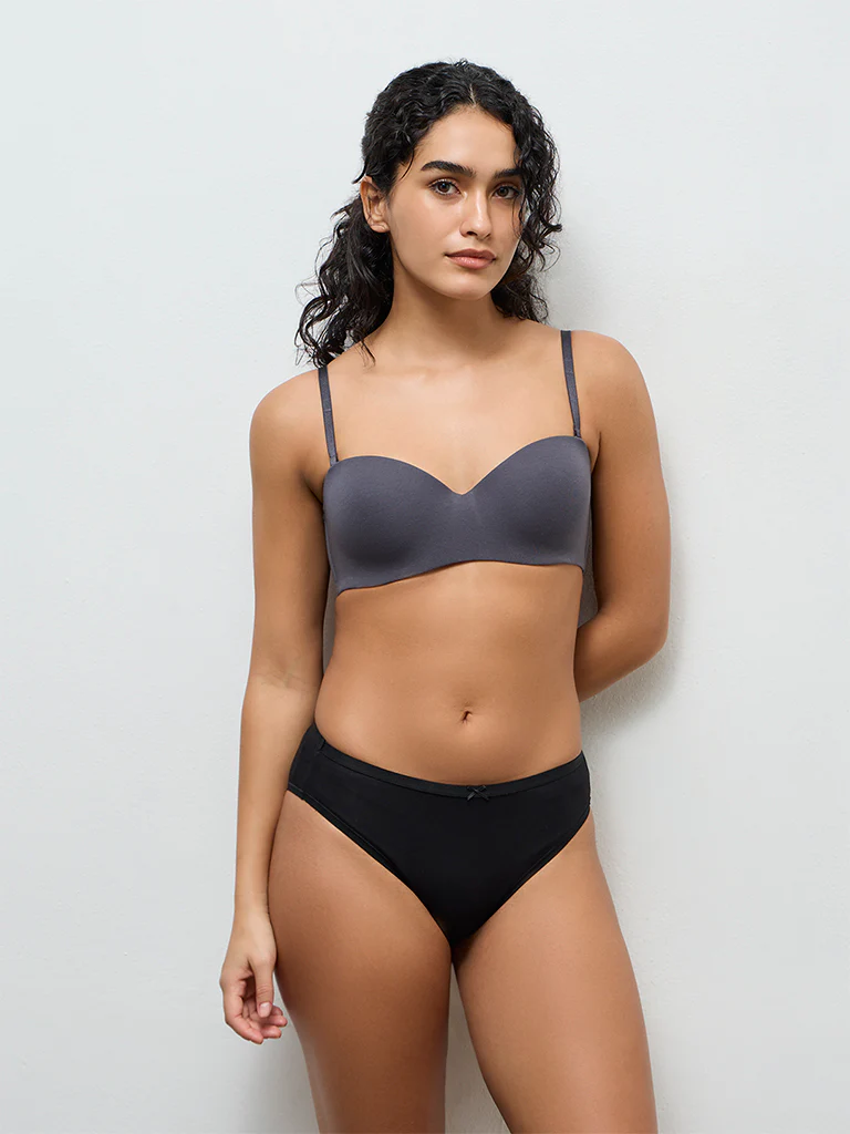 Wunderlove Charcoal Cotton Strapless Wired Bra