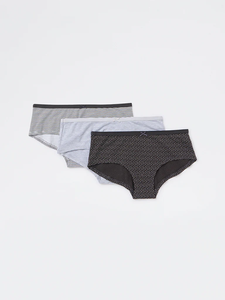 Wunderlove Charcoal Low-Rise Cotton-Blend Briefs - Pack of 3 - Image 2