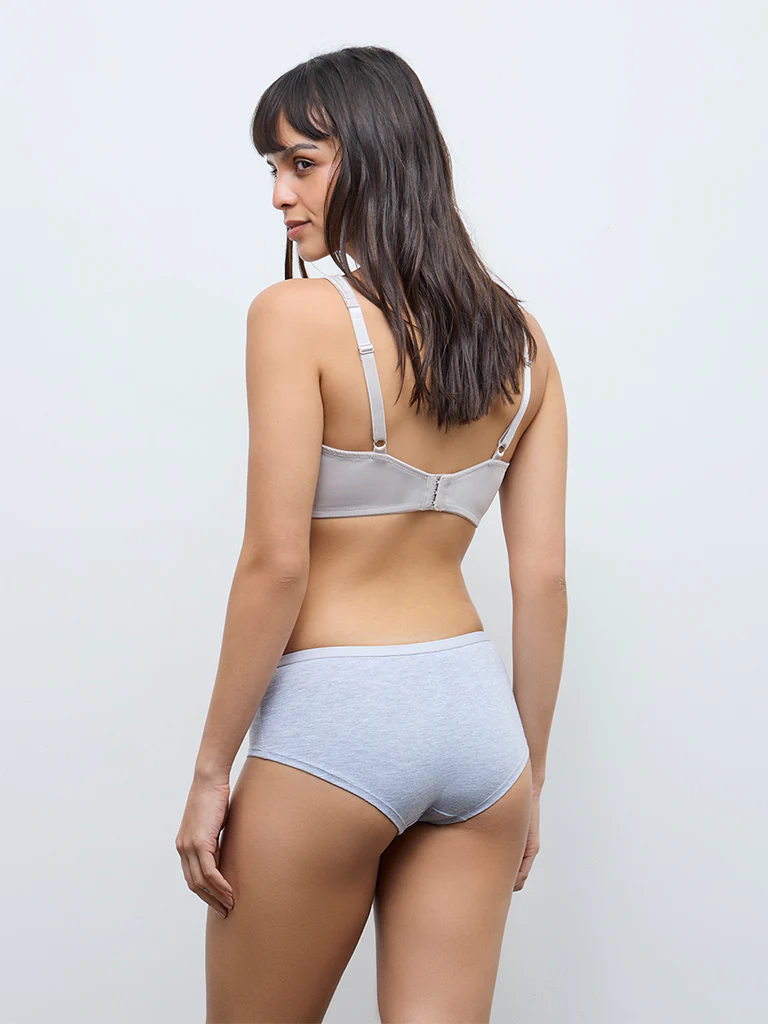 Wunderlove Charcoal Low-Rise Cotton-Blend Briefs - Pack of 3 - Image 5