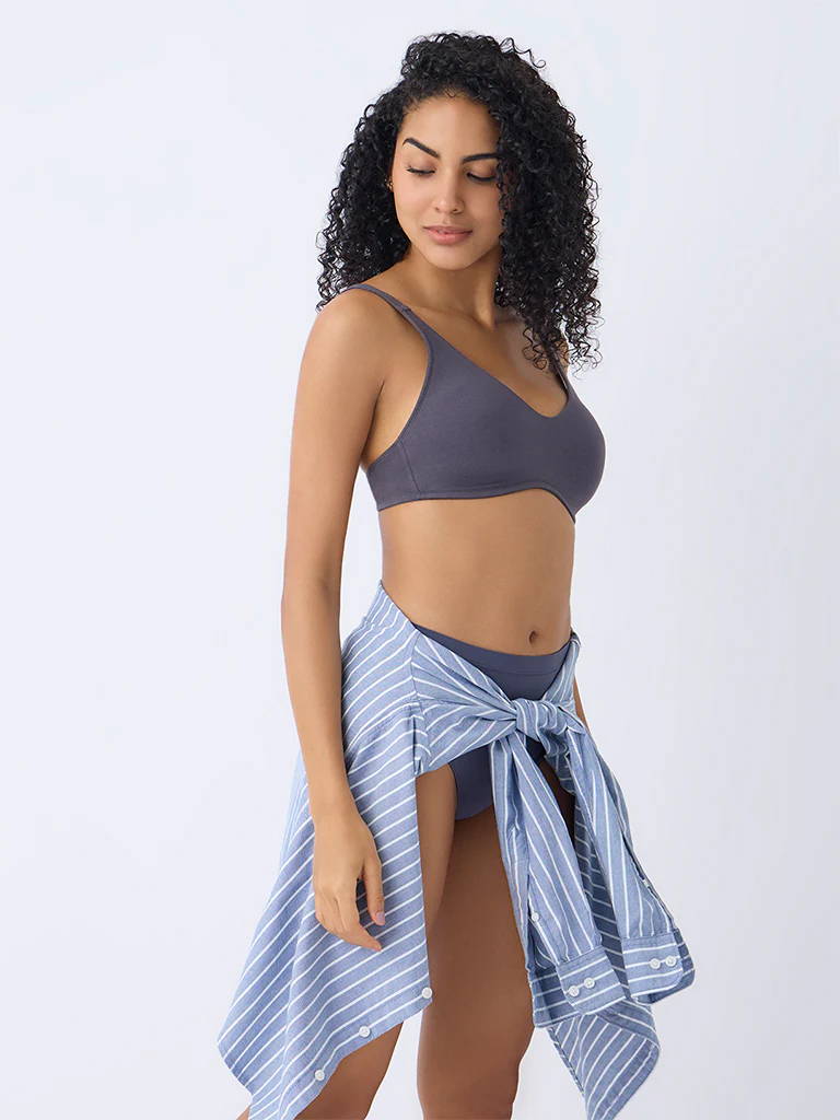 Wunderlove Charcoal Padded Cotton-Blend Bra