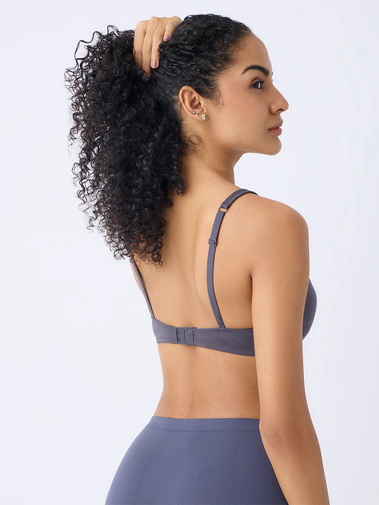 Wunderlove Charcoal Padded Cotton-Blend Bra - Image 4