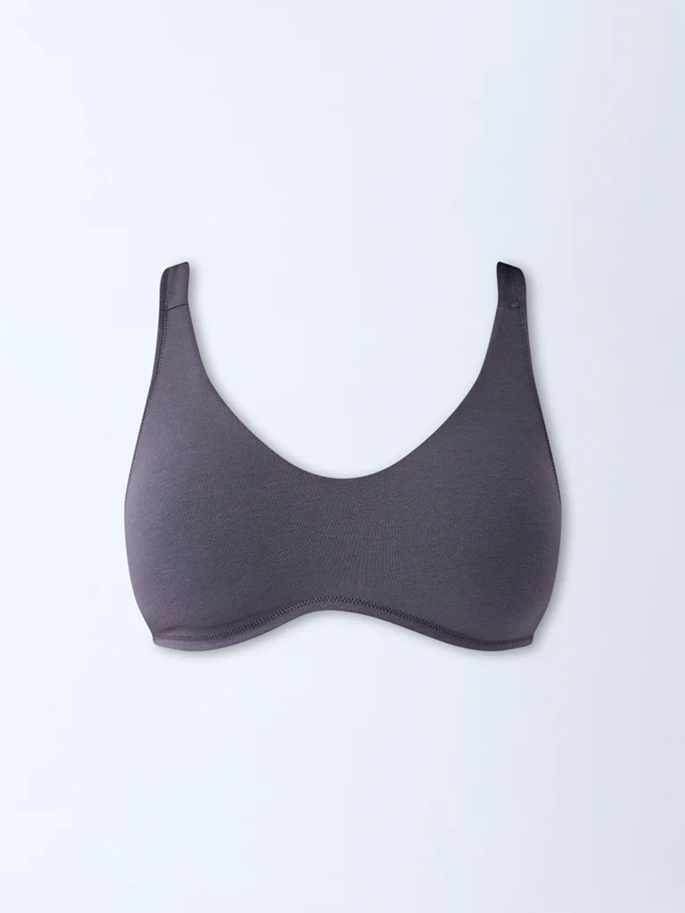 Wunderlove Charcoal Padded Cotton-Blend Bra - Image 5