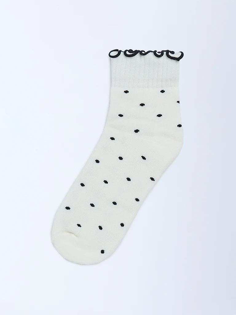 Wunderlove Cream Polka Dot Cotton-Blend Socks