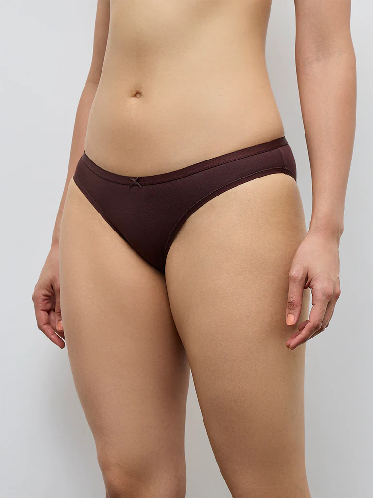 Wunderlove Dark Brown Bikini Cotton-Blend Briefs - Pack of 3 - Image 3