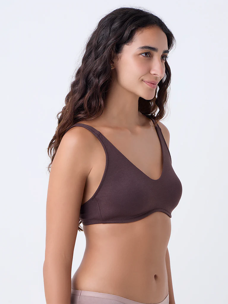 Wunderlove Dark Brown Cotton-Blend Bra - Image 2