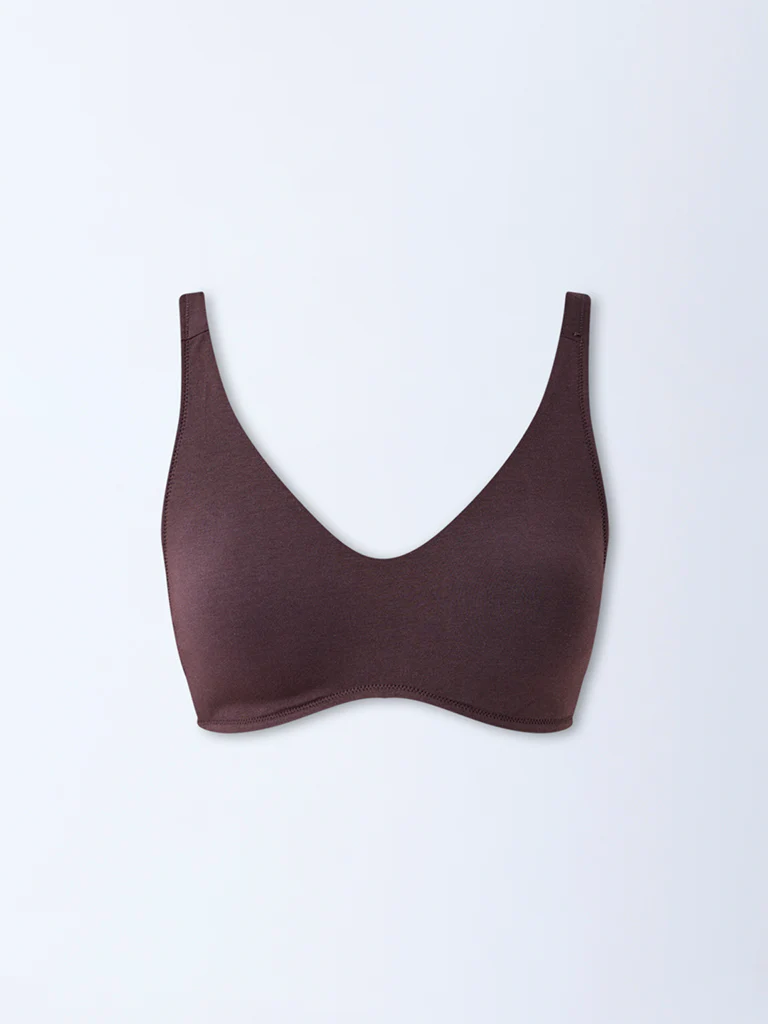 Wunderlove Dark Brown Cotton-Blend Bra - Image 5