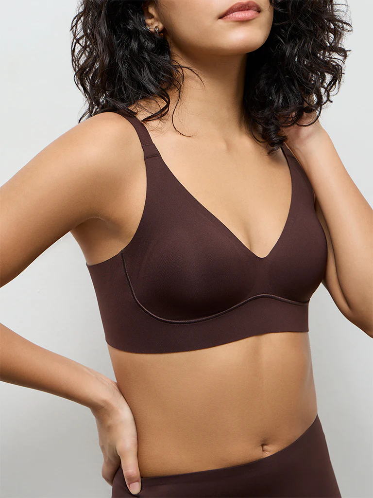 Wunderlove Dark Brown Cotton-Blend Fygure Shaping Bra - Image 4