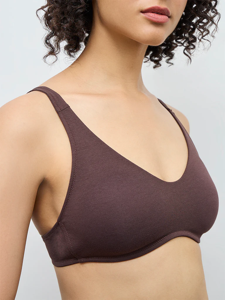 Wunderlove Dark Brown Cotton-Blend Padded Bra - Image 3