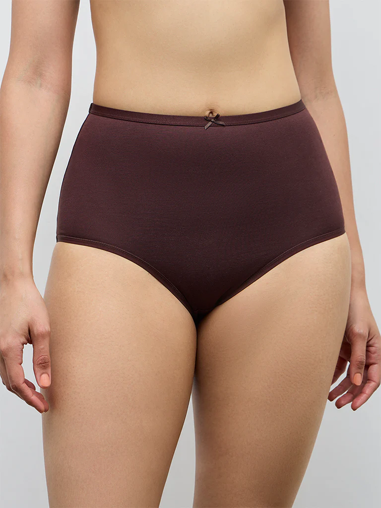 Wunderlove Dark Brown Full Cotton-Blend Briefs - Pack of 3 - Image 3