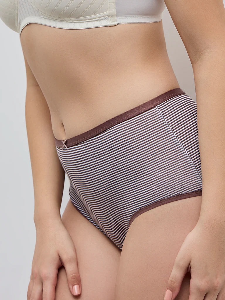 Wunderlove Dark Brown Hi-Rise Cotton-Blend Briefs - Pack of 3 - Image 4