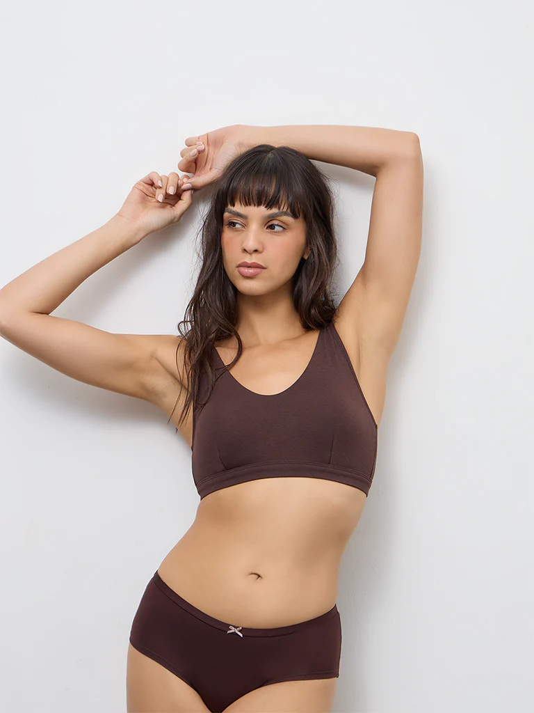 Wunderlove Dark Brown Padded Cotton-Blend Bralette